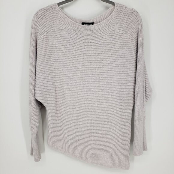 Express Asymmetric Hem Ribbed Knit Pullover Tunic Sweater XS Womens Pale Gray - Picture 2 of 10